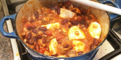 Photo of bean mush in casserole pot