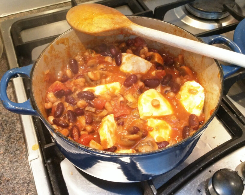Photo of bean mush in casserole pot